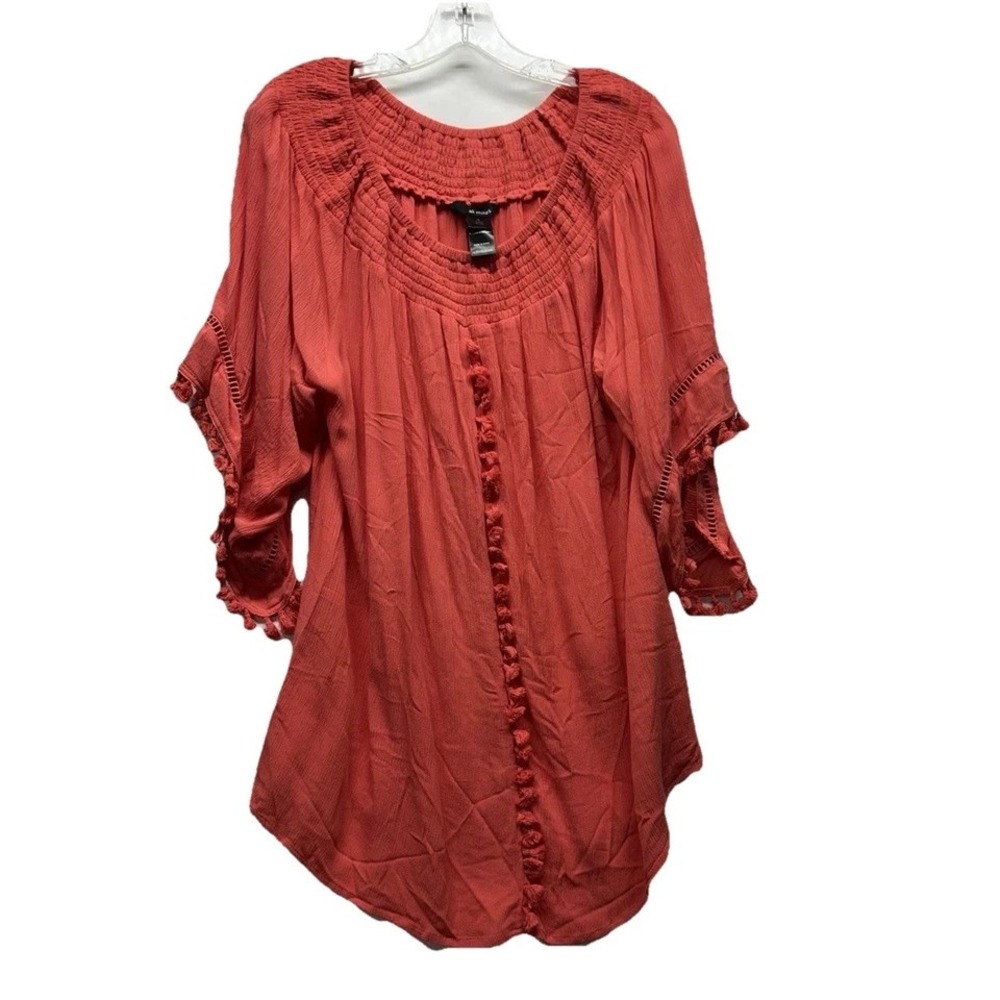 Ali Miles Women's Coral Rayon Medium Peasant Blouse Top (E3)